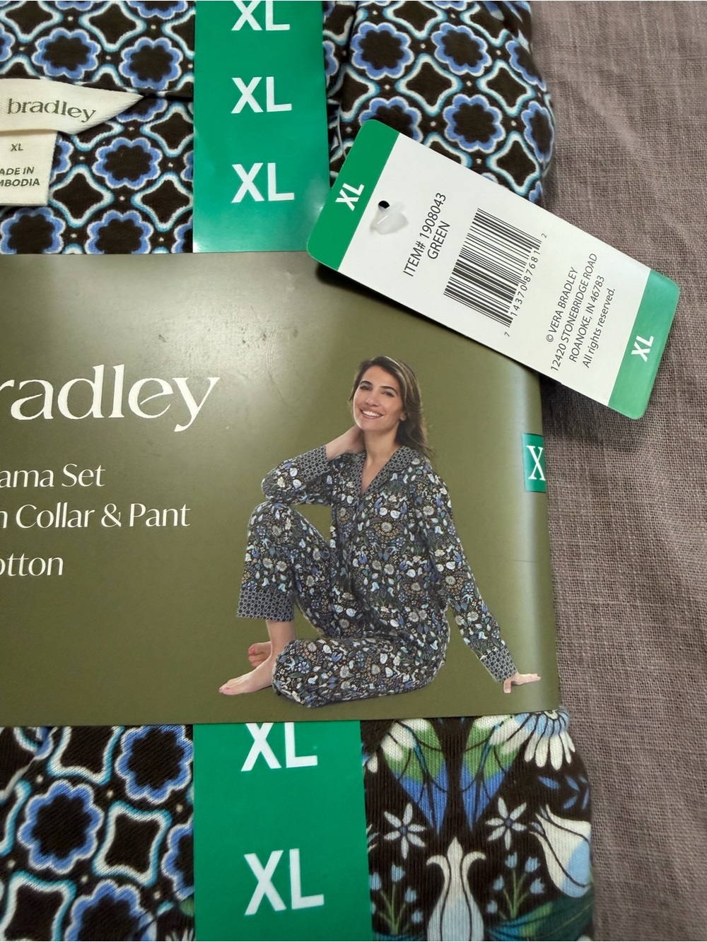 NWT Vera Bradley 2-Piece Pajama Set Blue Black Floral Size XL 100% Cotton Lounge - Picture 5 of 7